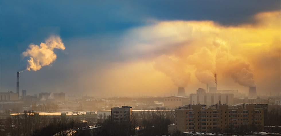 Photograph of emissions from factory chimneys