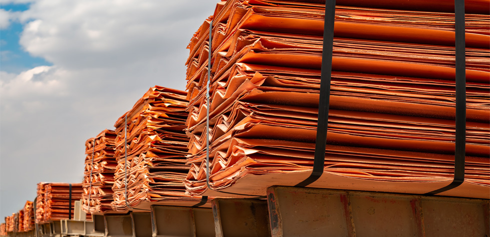 Copper sheet stacked for transport